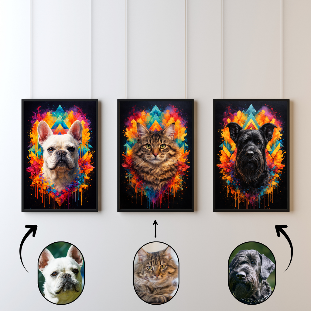 Poster Animal Personnalisé Coloré – Portrait Moderne Chien ou Chat Style Pop Art Géométrique