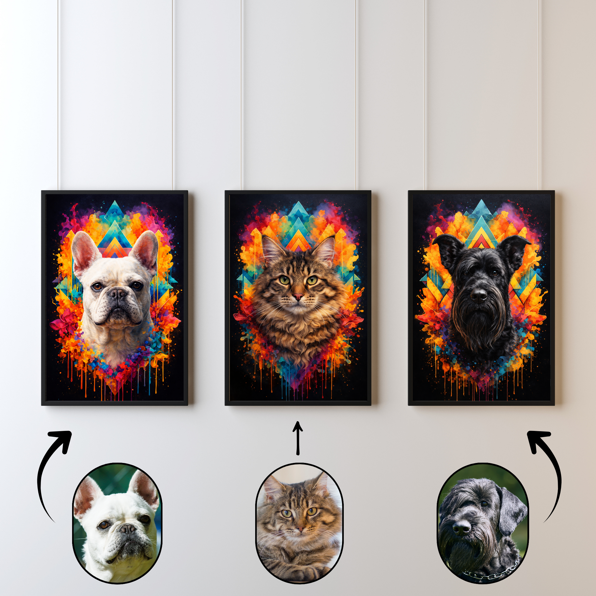 Poster Animal Personnalisé Coloré – Portrait Moderne Chien ou Chat Style Pop Art Géométrique