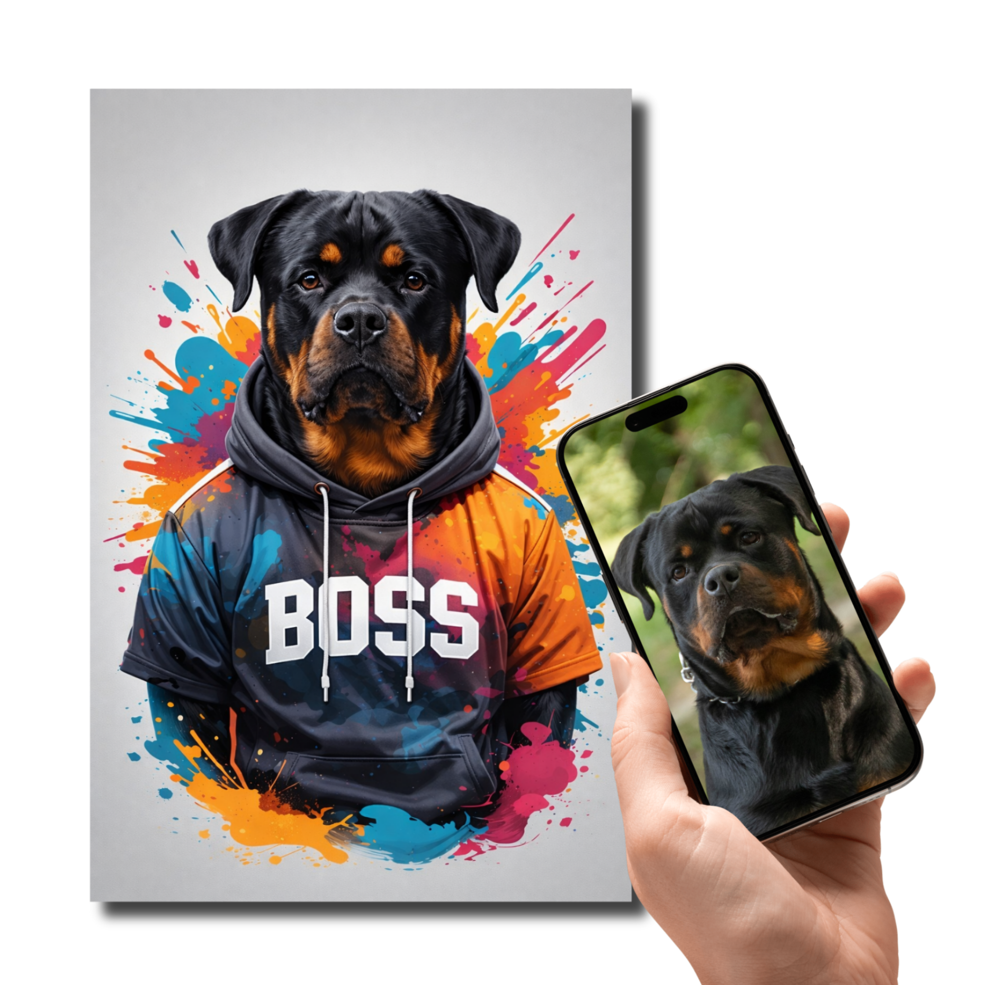 Portrait Chat Personnalisé Hoodie Coloré – Poster Animal Style Moderne Street Art avec Prénom