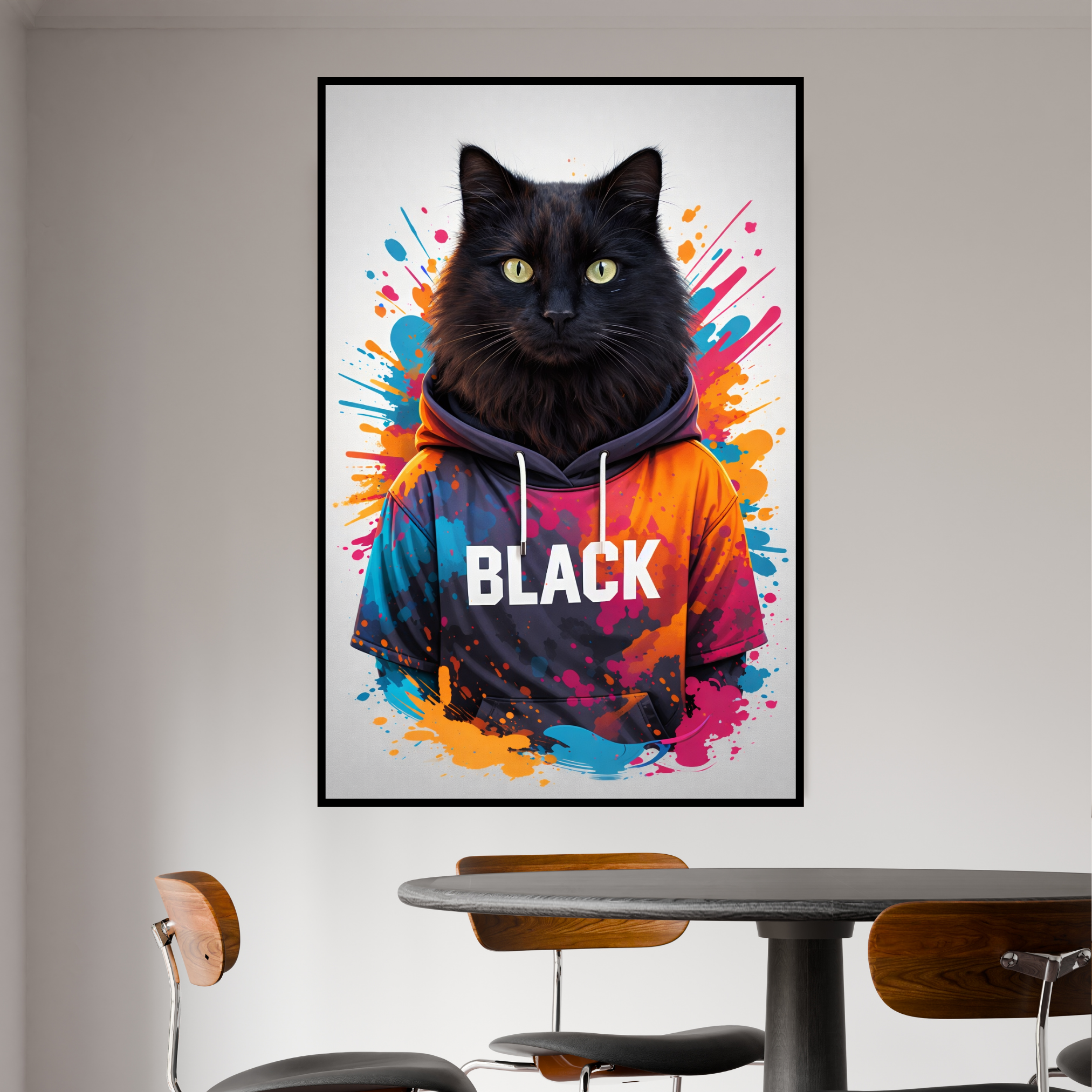Portrait Chat Personnalisé Hoodie Coloré – Poster Animal Style Moderne Street Art avec Prénom