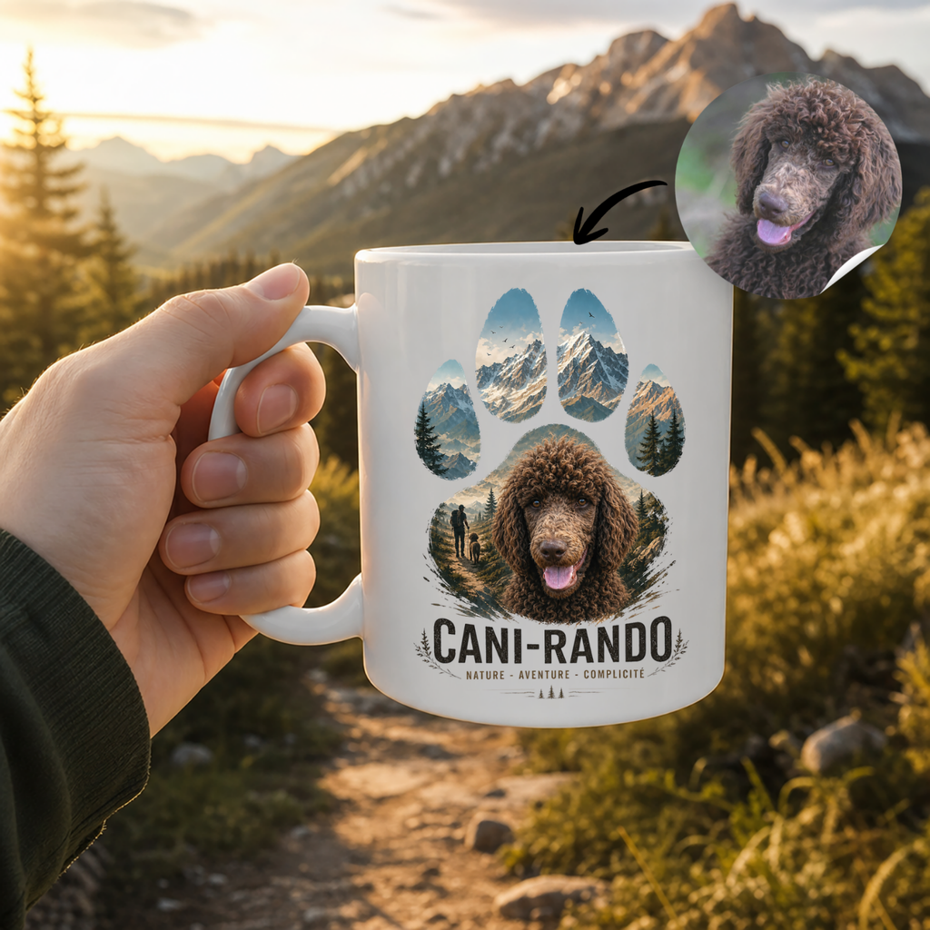Mug Personnalisé Cani-Rando avec Votre Chien – Mug 11 OZ – Cadeau Amoureux de la Randonnée et des Chiens