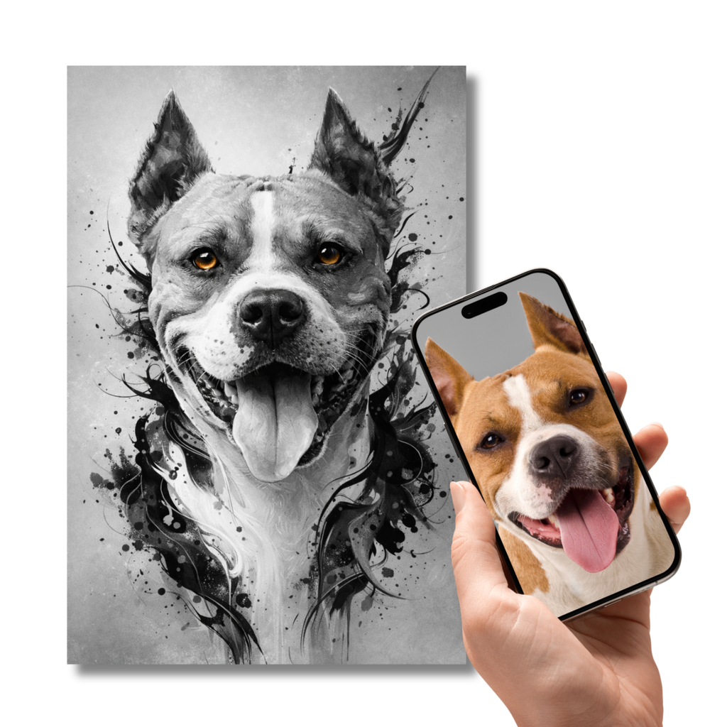 Poster Animal Personnalisé Artistique – Portrait Moderne Noir et Blanc Chien ou Chat