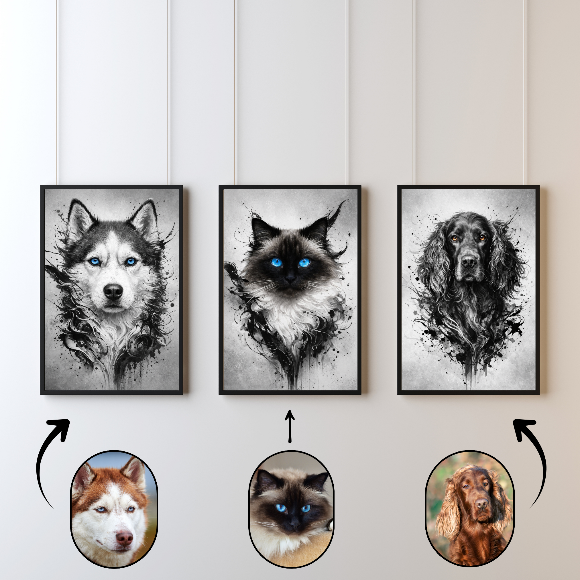 Poster Animal Personnalisé Artistique – Portrait Moderne Noir et Blanc Chien ou Chat
